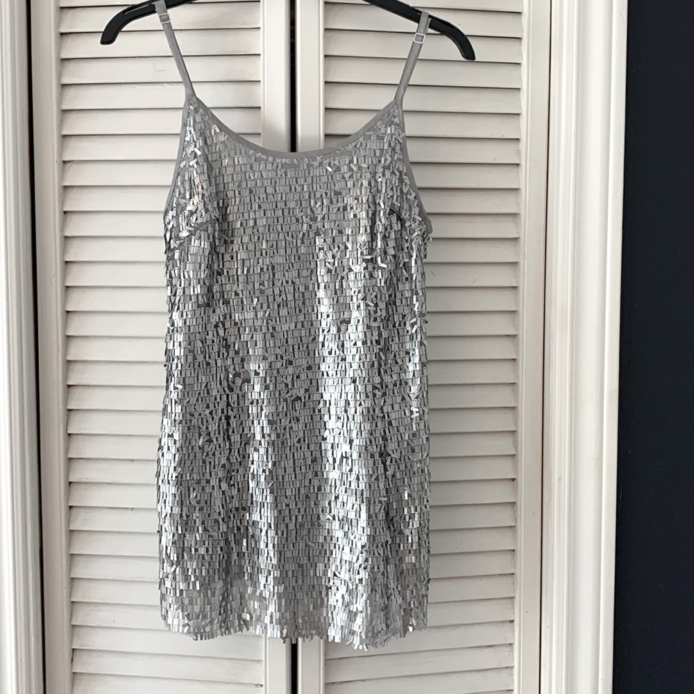 Miss Minuet vintage, sequinned tank top with rectangular silver sequins, size M